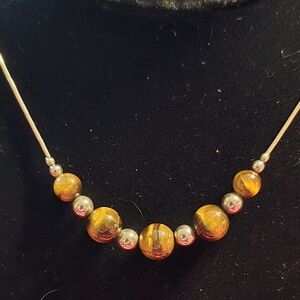 Tigers Eye Sterling Silver Bead Necklace
